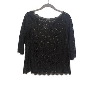 Anthropologie Weston Wear Black Sheer Lace Top 3/4 Sleeve Small Whimsigoth